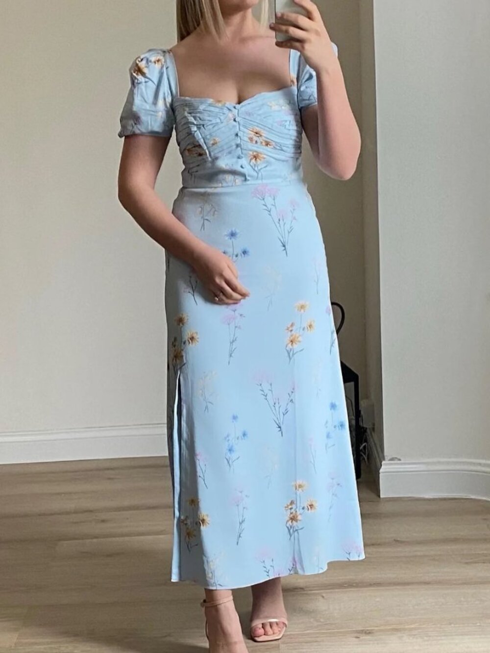 NEW Self-Portrait Blue Floral Watercolor Stretch Crepe Midi Dress